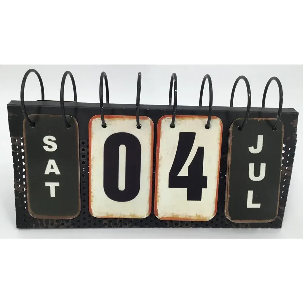 Rustic Metal Perpetual Flip Calendar Farmhouse Desktop Date Display Decor